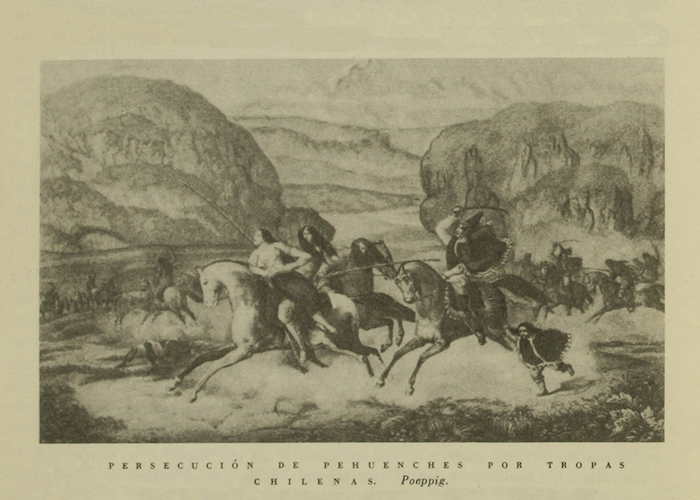 4. Eduard Poeppig. Persecución de pehuenches por tropas chilenas, hacia 1840.