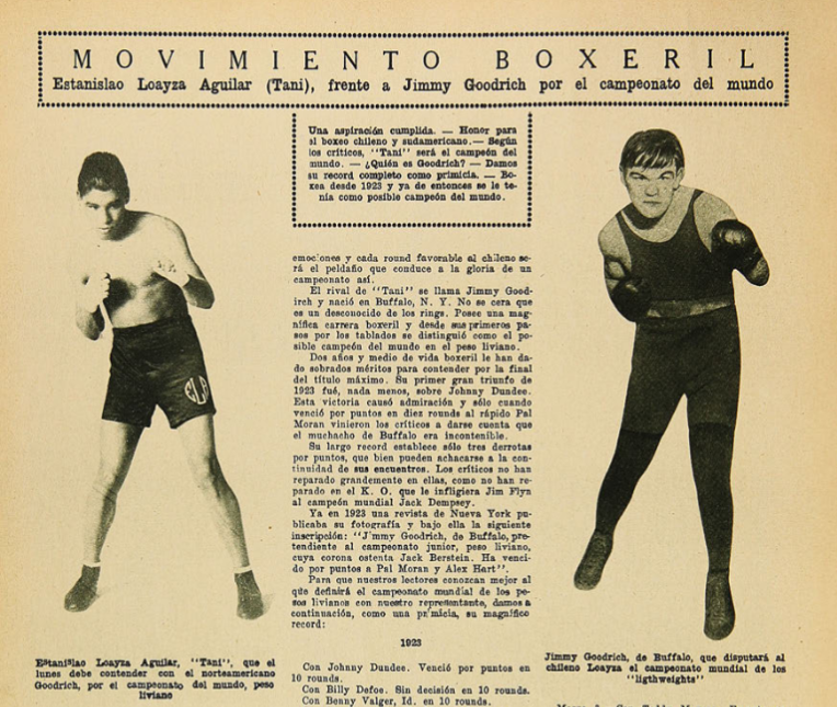 3. Noticia del enfrentamiento de "El Tani" con Jimmy Goodrich por el título mundial en 1925.