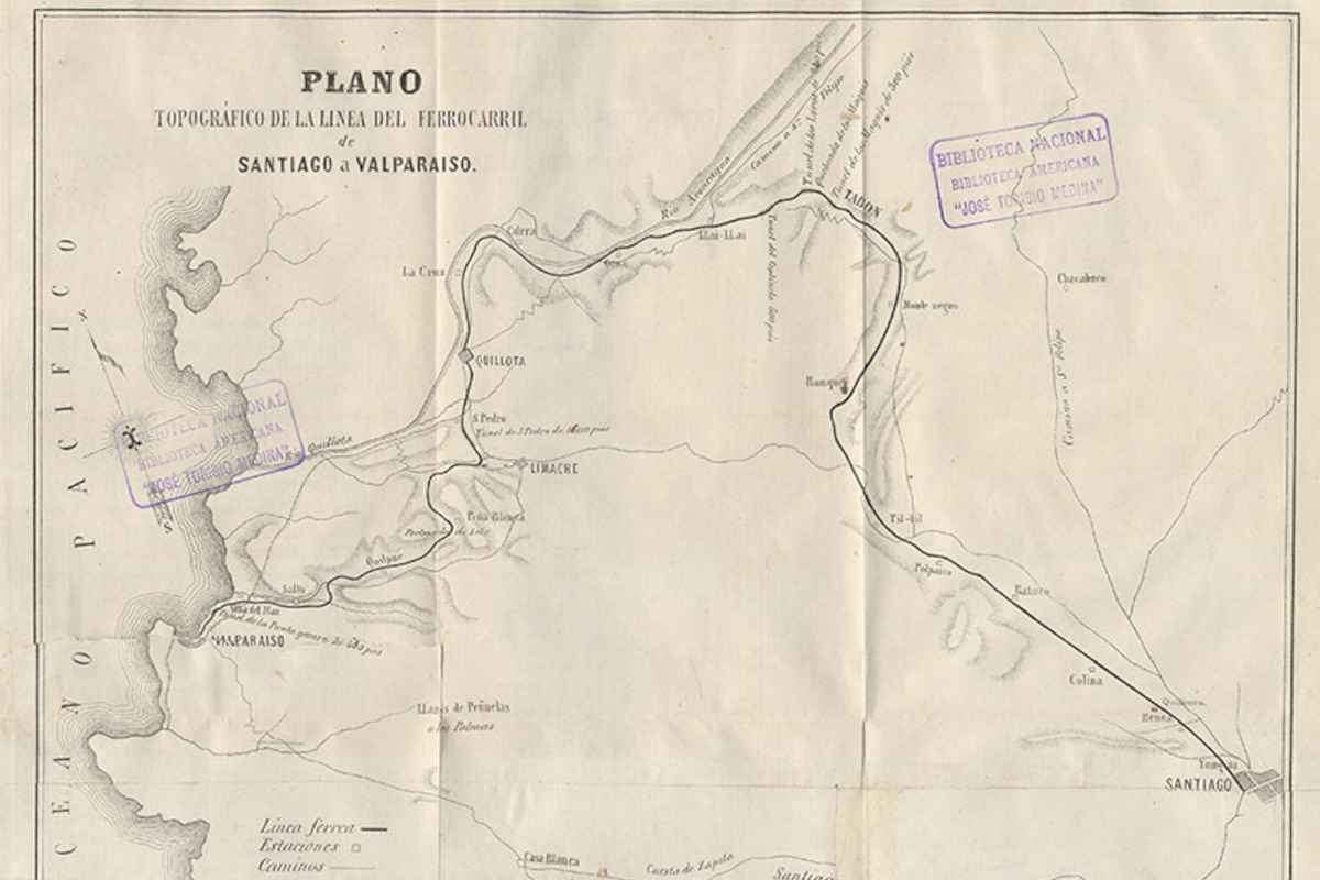 2. Plano topográfico de la línea del ferrocarril de Santiago a Valparaíso.
