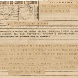 4. Telegrama del político chileno Arturo Alessandri Palma a Gabriela Mistral.