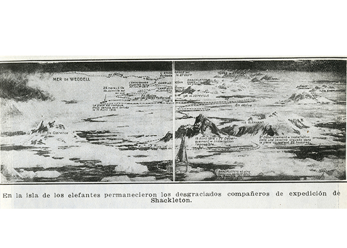 Los náufragos esperan en la Isla Elefante. Pacífico Magazine, octubre de 1916.