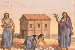 Mujeres mapuche moliendo el grano