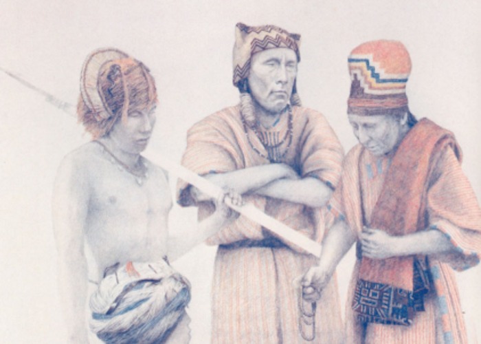 1. Personajes de las fases El Laucho, Faldas del Morro y Alto Ramírez. Dibujo de José Pérez de Arce.