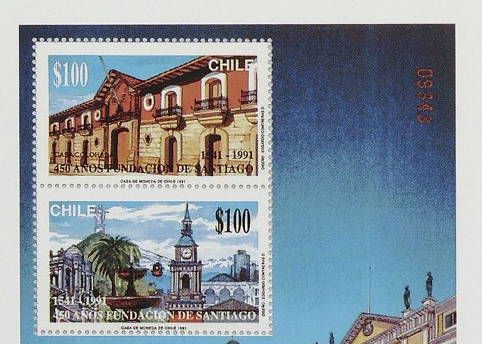450 Años Fundación De Santiago. Sellos Postales De Chile 