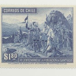14. Estampilla que celebra el IV centenario de la fundación de Santiago.