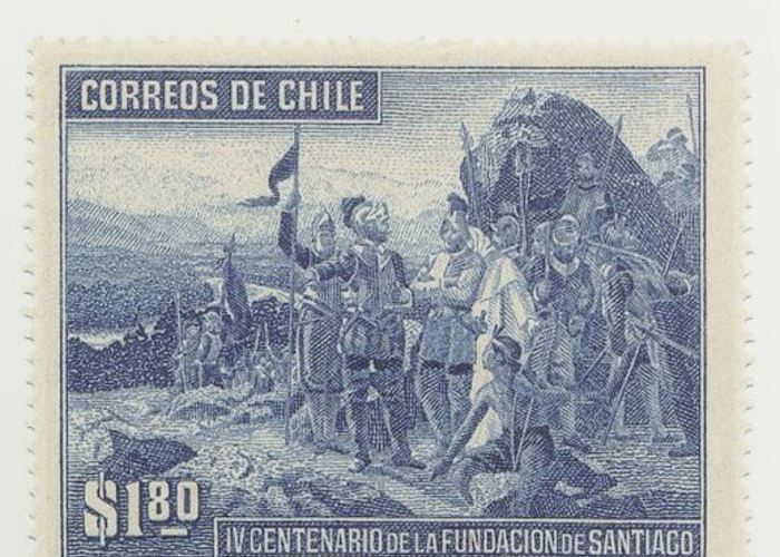 14. Estampilla que celebra el IV centenario de la fundación de Santiago.