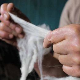 Paso 3. Carmenado: la lana se estira con las manos.