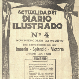 1. Noticias de ciclismo, fútbol y del zóológico del cerro San Cristóbal, en Santiago, se mostraron en esta edición del noticiero del "Diario Ilustrado". Año: 1928.