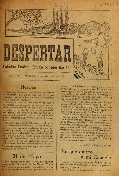 1. "Despertar". Periódico de la Escuela No.11 de Meipilla. Año: alrededor de 1940.