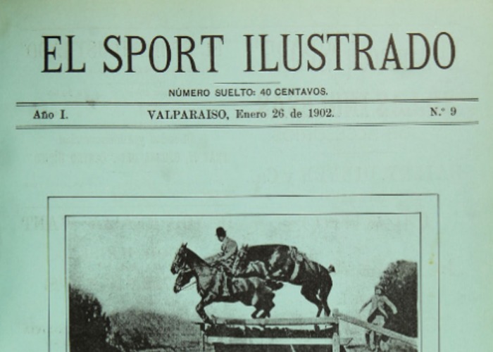 1. El jinete Henry Lecrerc salta con dos caballos. Año 1902