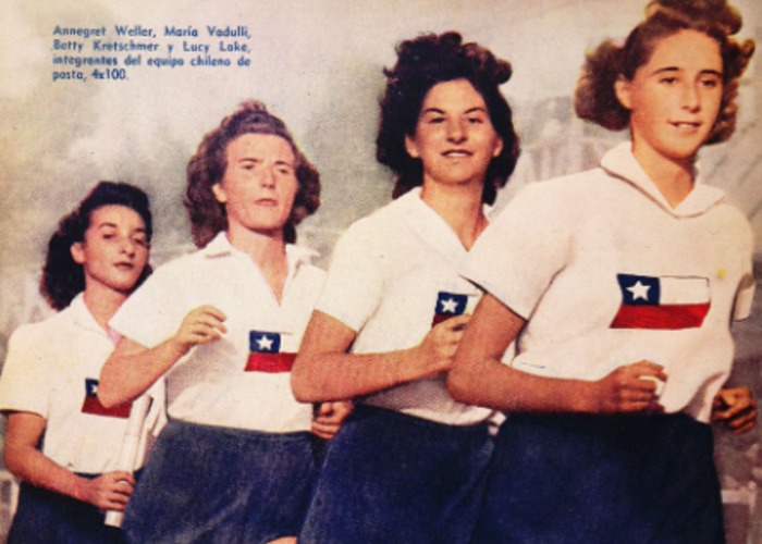 8. Mujeres chilenas del equipo chileno de posta. Estadio, 1946
