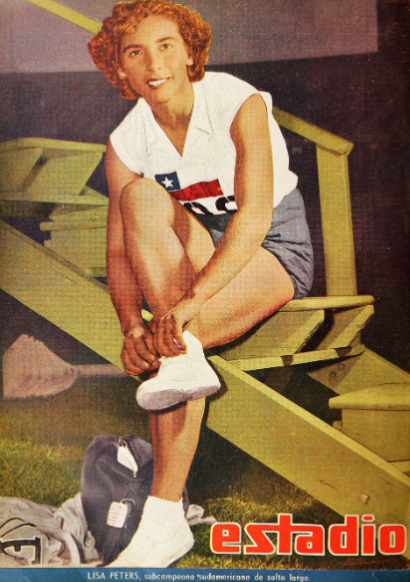 15.	Lisa Peters, campeona sudamericana de salto largo. Estadio, 1953.