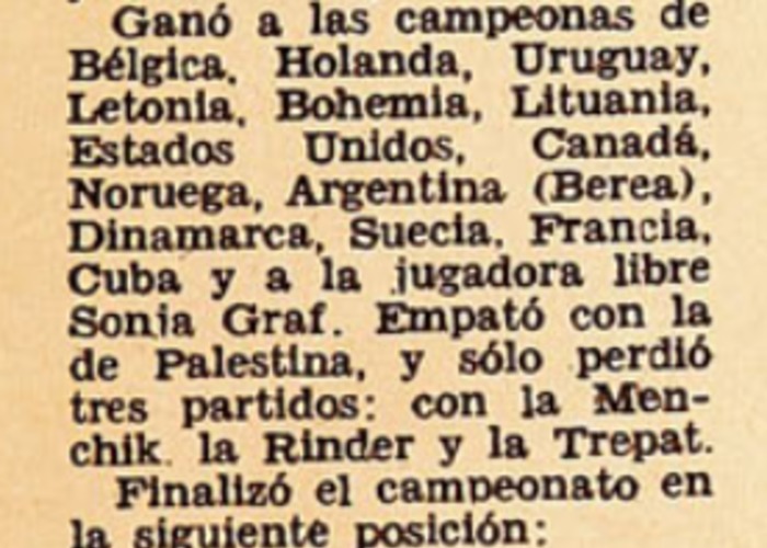 4. La tabla de posiciones del Campeonato Mundial Femenino de Ajedrez. Berna Carrasco consiguió el tercer lugar.