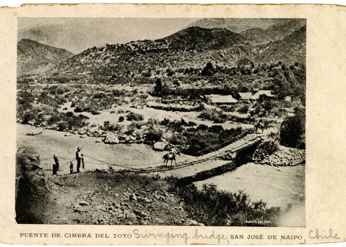 10. Puente de colgante en el Toyo, San josé de Maipo, alrededor de 1900.