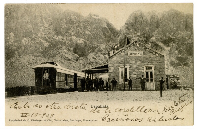 10. Estación Uspallata del Ferrocarril Trasandino, en la Cordillera, año 1905.