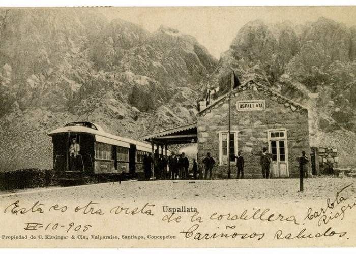 10. Estación Uspallata del Ferrocarril Trasandino, en la Cordillera, año 1905.