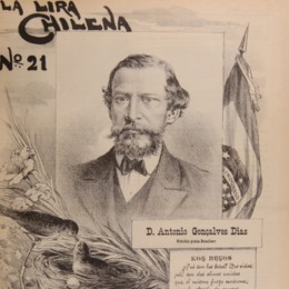 8. Retrato litográfico de Antônio Gonçalves Dias (poeta brasileño). La Lira Chilena 21, 1903.