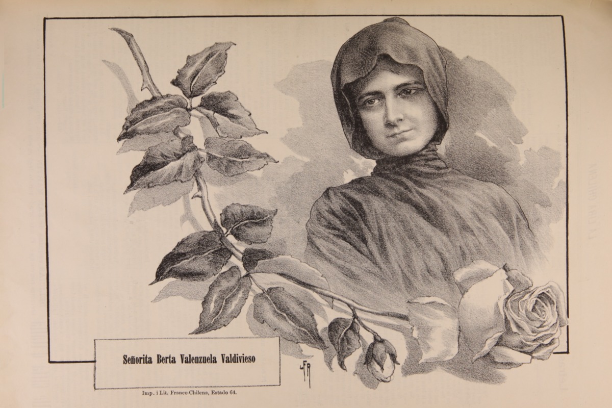 10. Retrato litográfico de Berta Valenzuela Valdivieso. La Lira Chilena 12, 1904.