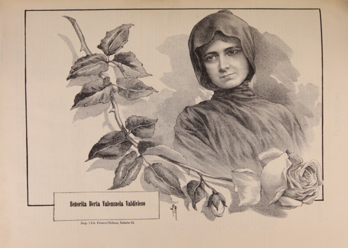 10. Retrato litográfico de Berta Valenzuela Valdivieso. La Lira Chilena 12, 1904.