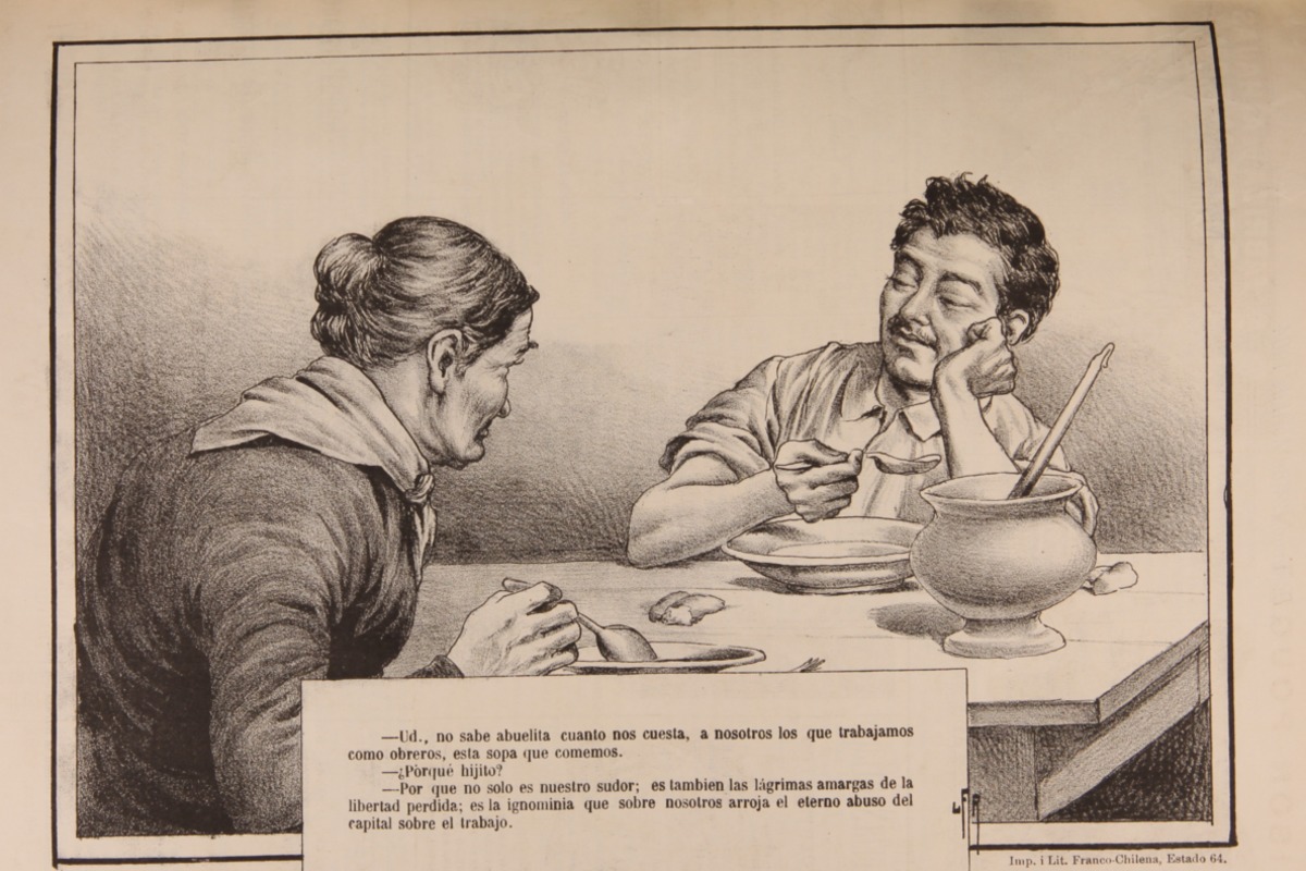 12.  Escena cotidiana en litografía: un hombre y su abuela. La Lira Chilena 17, 1904.