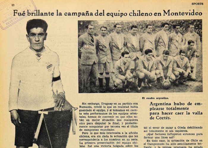 11. Artículo de Los Sports que celebra el juego del equipo chileno en el campeonato y a uno de sus jugadores, Guillermo Saavedra.