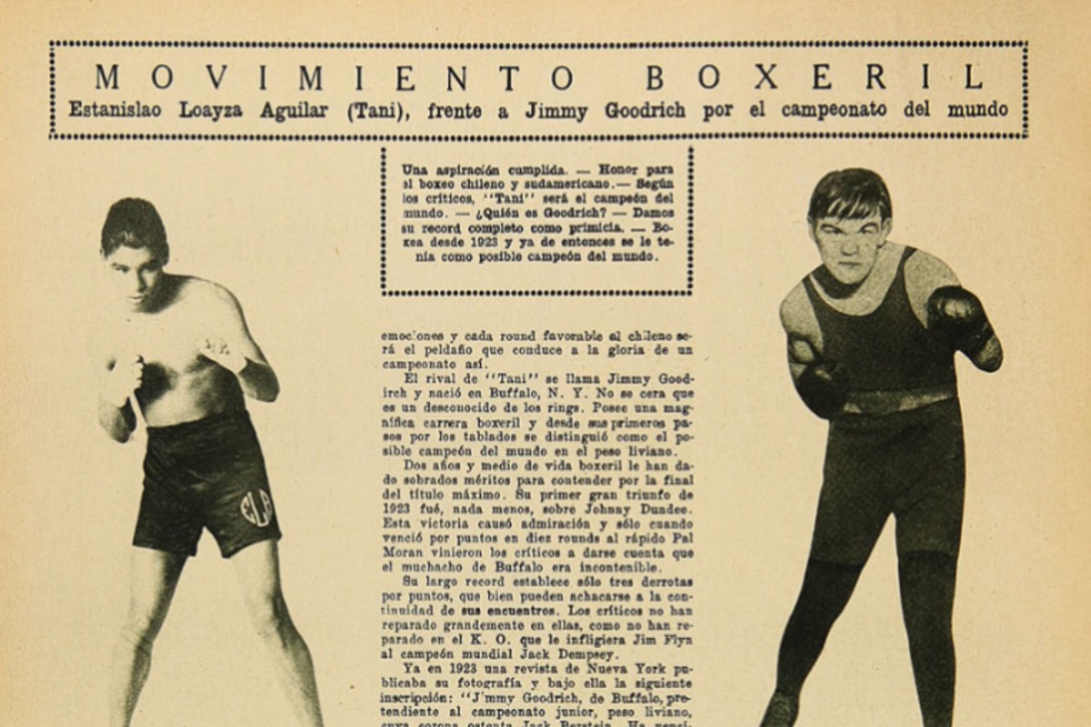 3. Noticia del enfrentamiento de "El Tani" con Jimmy Goodrich por el título mundial en 1925.