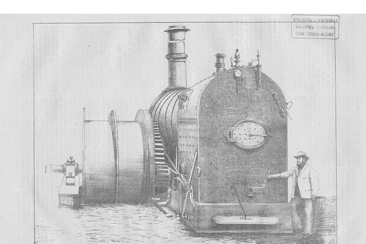 1. Gran motor horizontal y máquina de extracción de minerales, hacia 1875.