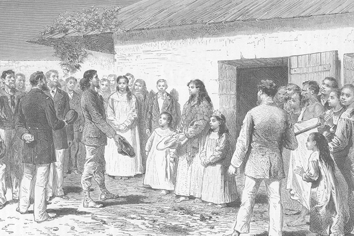 4. Encuentro de la reina de Isla de Pascua con el expedicionario francés M. A. Pinart