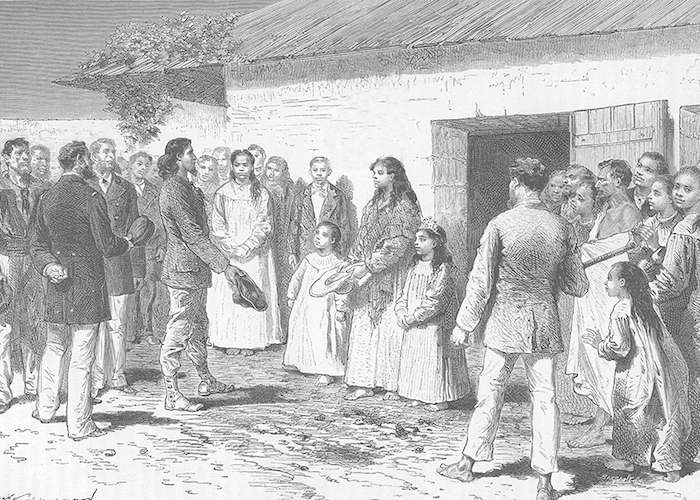 4. Encuentro de la reina de Isla de Pascua con el expedicionario francés M. A. Pinart