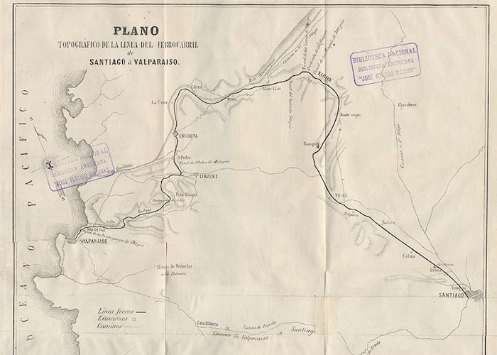 2. Plano topográfico de la línea del ferrocarril de Santiago a Valparaíso.