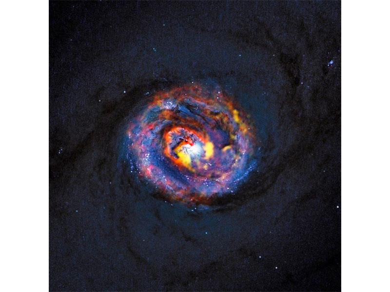 1. Composición de la galaxia NGC 1433 con imágenes de ALMA y Hubble.
