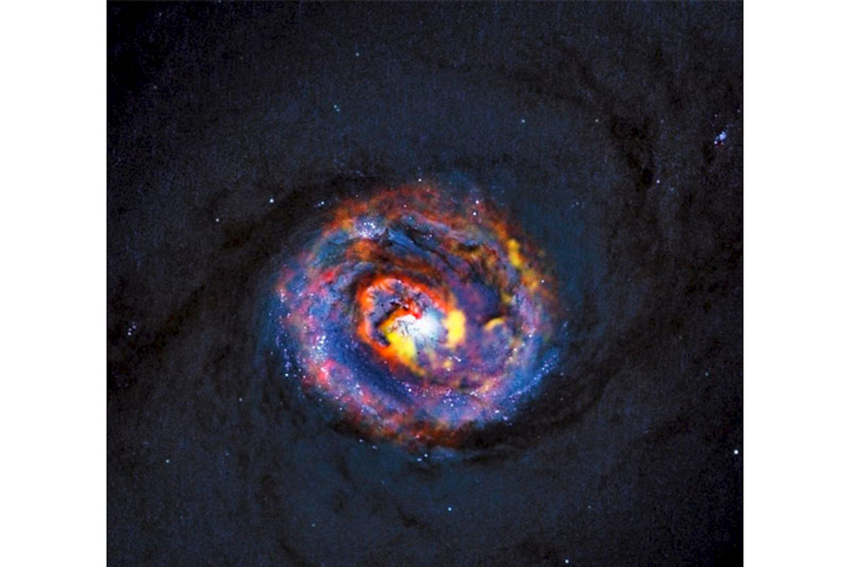 1. Composición de la galaxia NGC 1433 con imágenes de ALMA y Hubble.