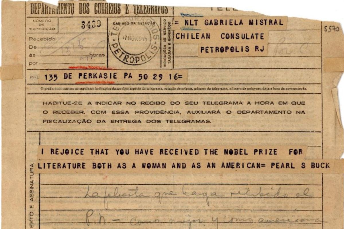 2. Telegrama en inglés del escritor norteamericano Pearl. S. Buck a Gabriela Mistral.