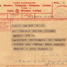 5. Telegrama del escritor peruano Ciro Alegría a Gabriela Mistral.