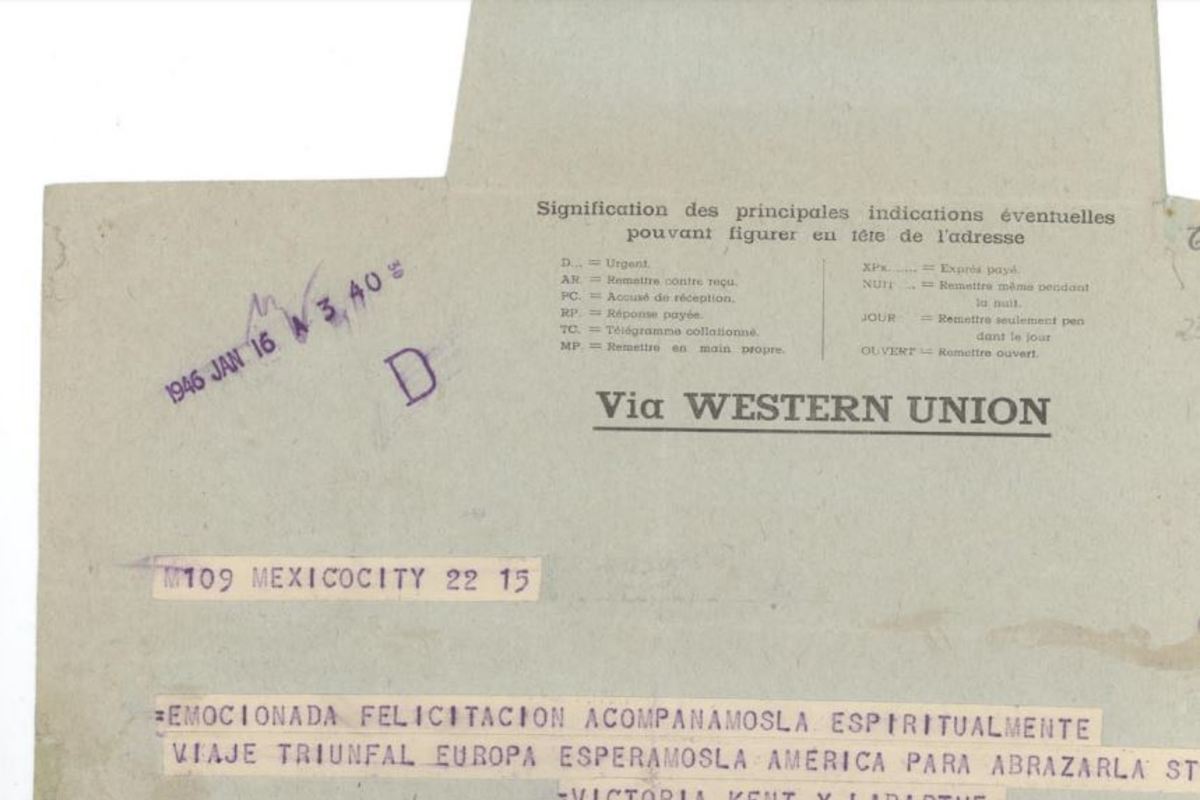 6. Telegrama de Victoria Kent, abogada y política española, a Gabriela Mistral.