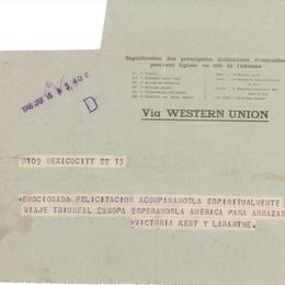 6. Telegrama de Victoria Kent, abogada y política española, a Gabriela Mistral.