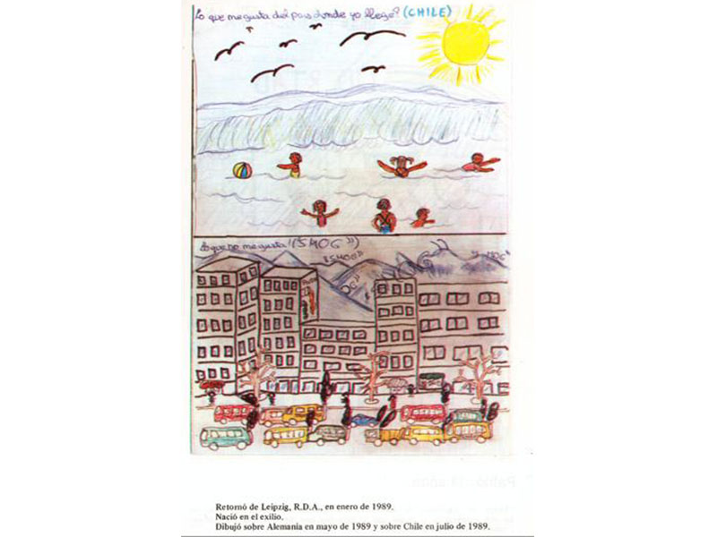 Dibujo de Dominique sobre Chile, 11 años, julio de 1989.