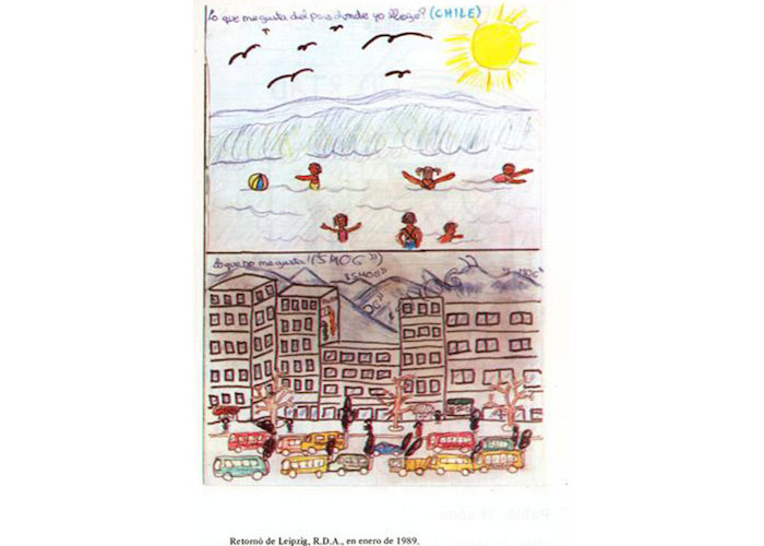 Dibujo de Dominique sobre Chile, 11 años, julio de 1989.