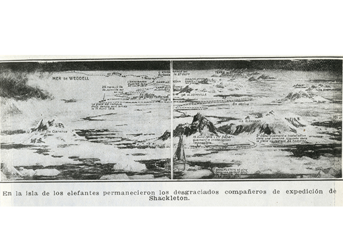 Los náufragos esperan en la Isla Elefante. Pacífico Magazine, octubre de 1916.