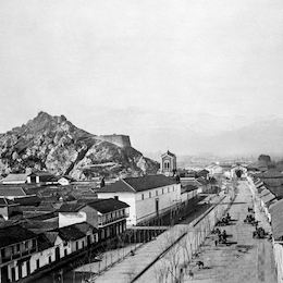 Vista de la Alameda con el frontis del convento, 1874.