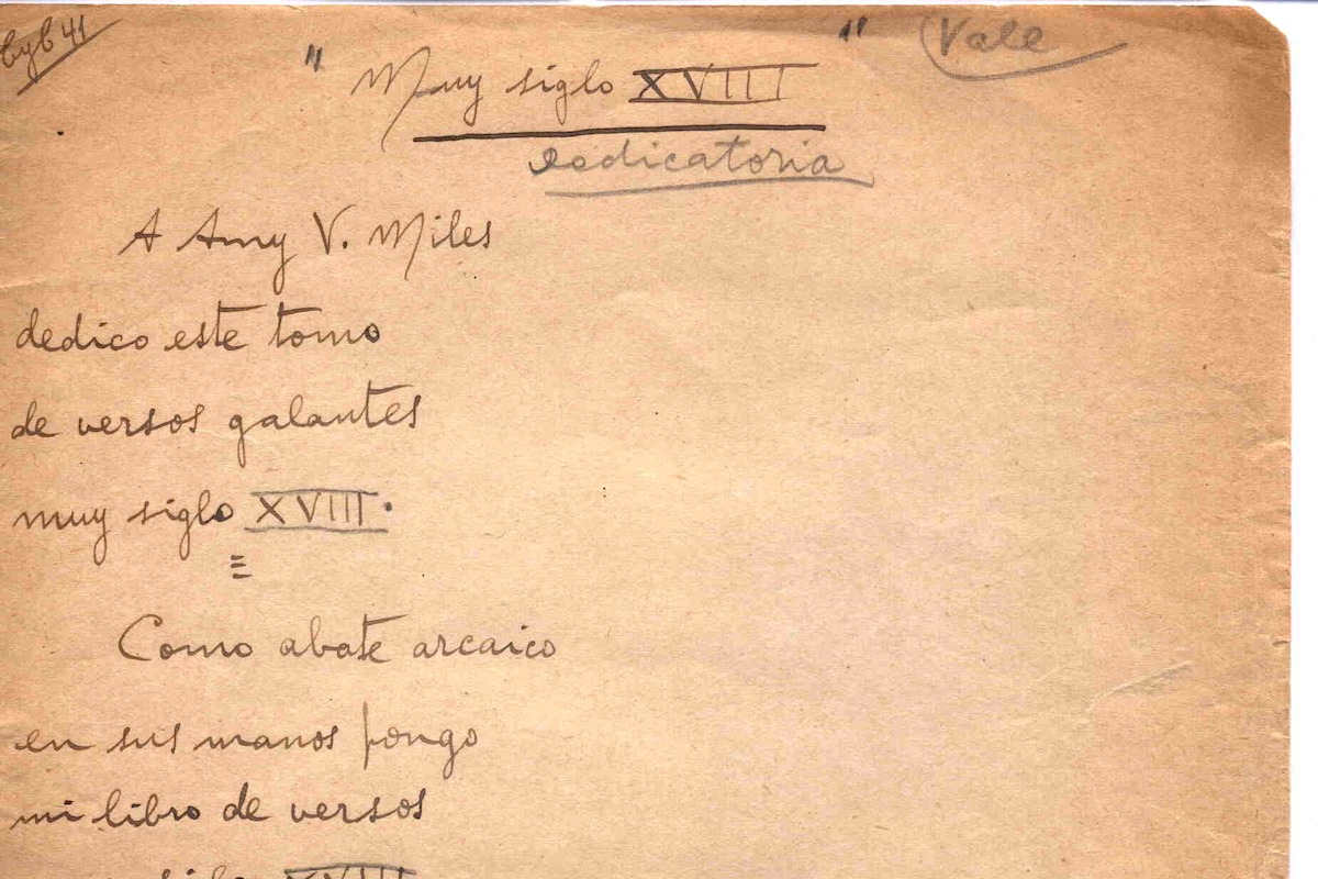 Muy siglo VIII. Poema dedicado a Amy V. Miles.