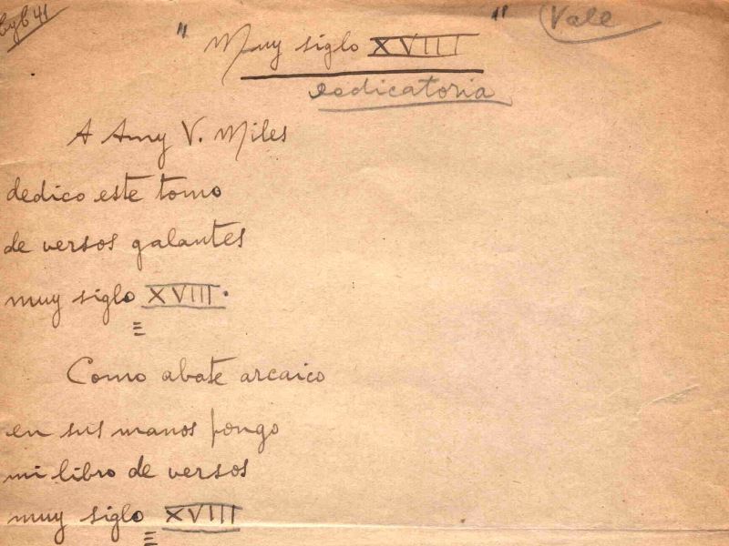Muy siglo VIII. Poema dedicado a Amy V. Miles.
