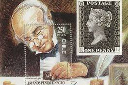 1. Estampilla hecha en homenaje al Penique Negro, primer sello postal usado en Chile.