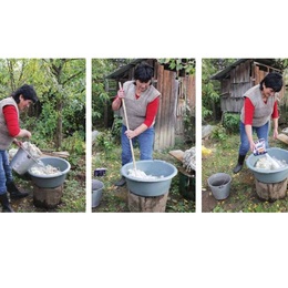 Paso 2. Lavado: la lana se lava con agua y detergente.