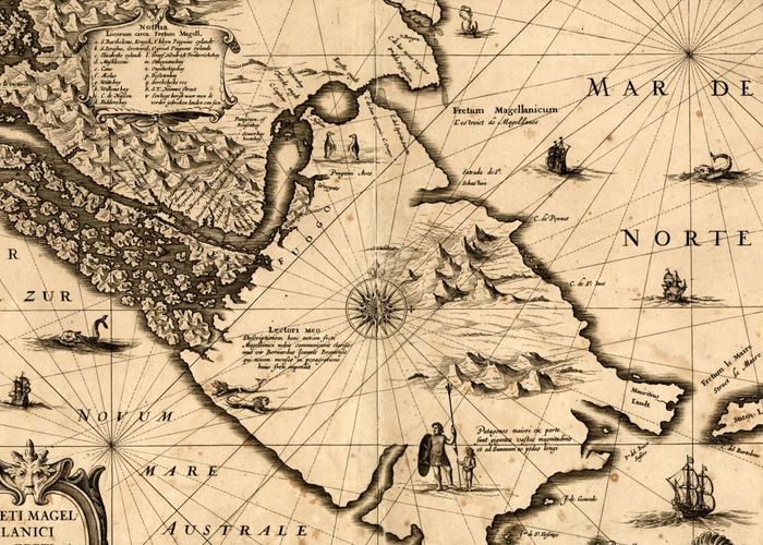 5. Mapa del Estrecho de Magallanes que incluye el paso de Le Maire, 1635.
