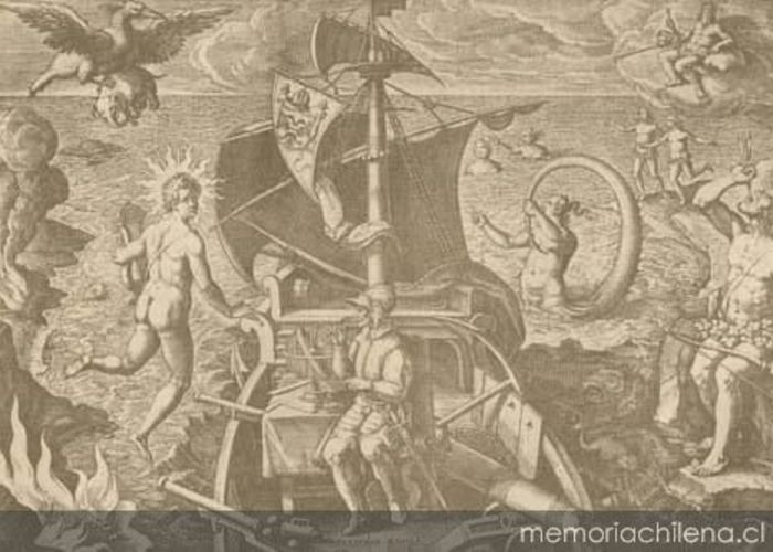 9. Magallanes saliendo del estrecho de su nombre, 1520.