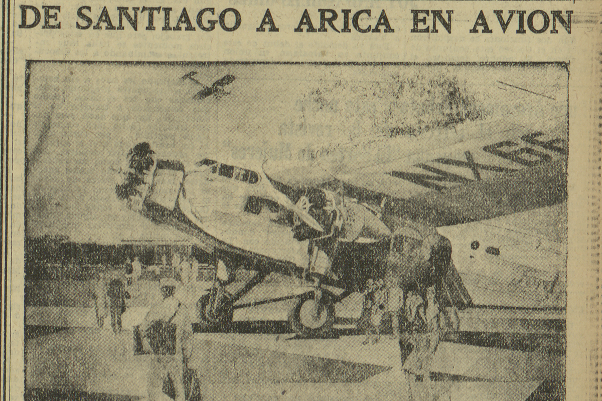 3. Un viaje sobre un avión desde Santiago a Arica fue mostrado por el noticiero de "El Mercurio". Año: 1930.