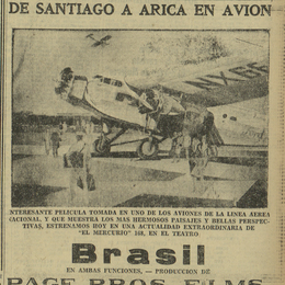 3. Un viaje sobre un avión desde Santiago a Arica fue mostrado por el noticiero de "El Mercurio". Año: 1930.