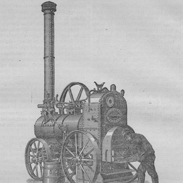 3. Locomóvil (máquina a vapor sobre ruedas) Hornsby con aparato para quemar paja, hacia 1875.