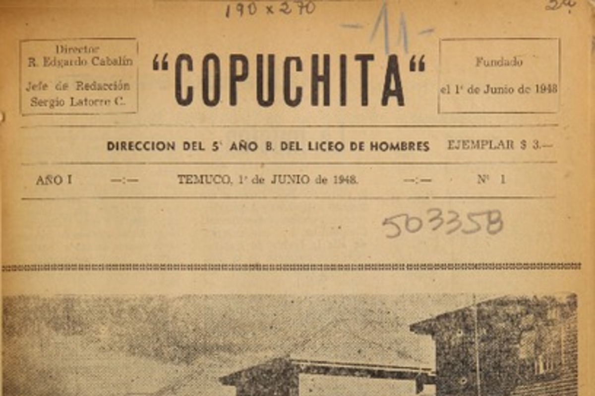 2. "Copuchita". Periódico de estudiantes del 5o. Año B del Liceo de Hombres de Temuco. Año: 1948.